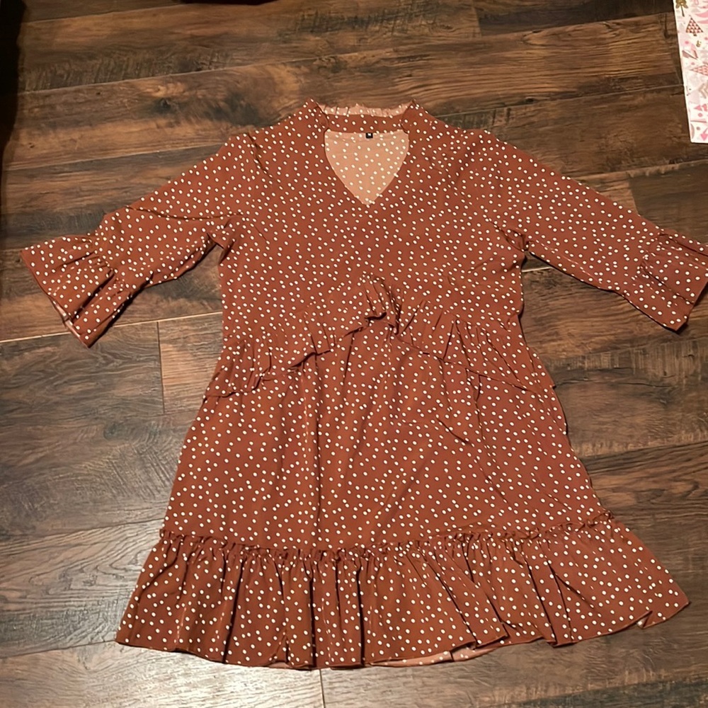 Chestnut polka dot ruffle dress